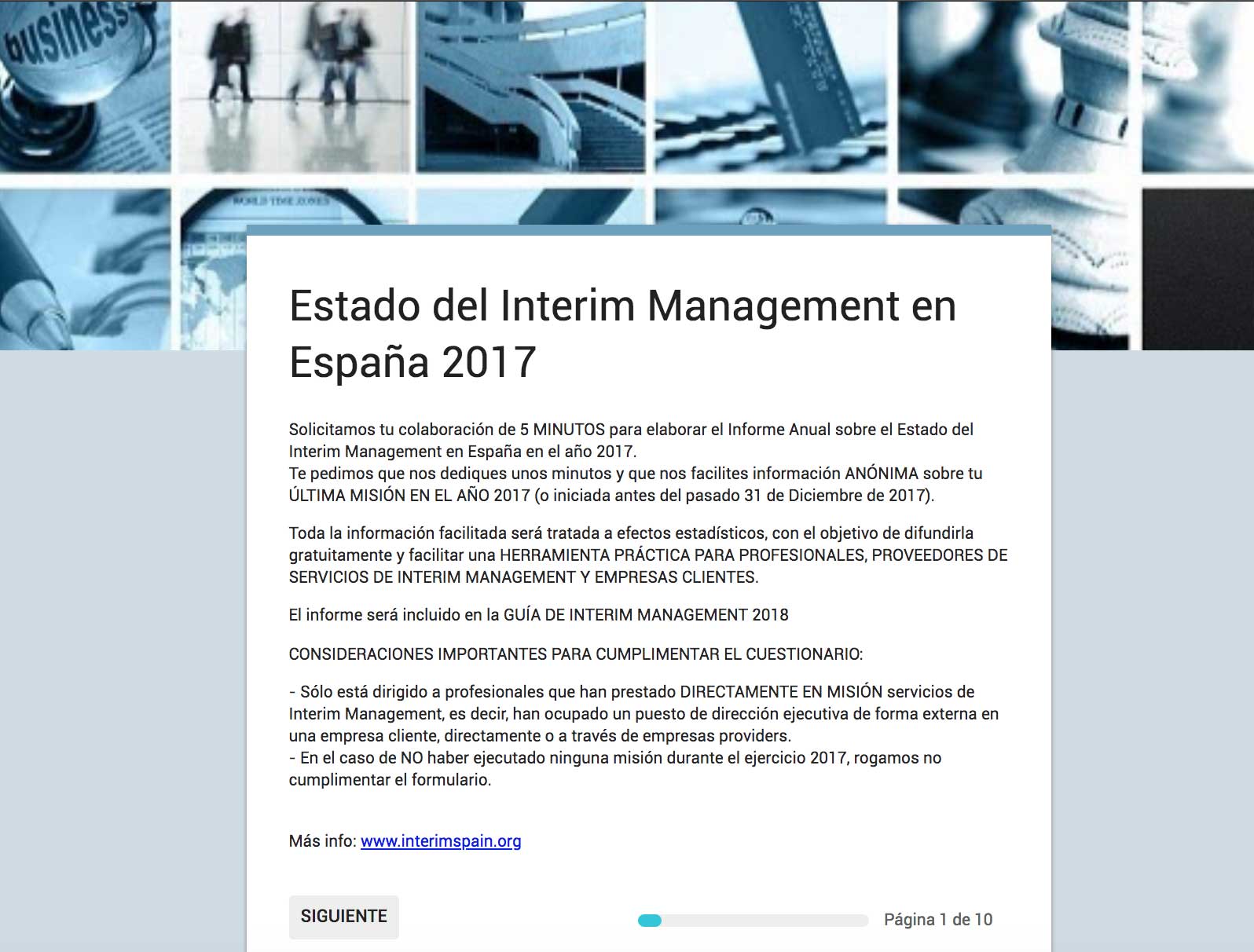 Acceso encuesta para informe del Estado de Interim Managament en España